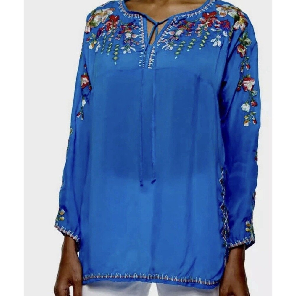 Johnny Was Women's Vanessa Tunic Top Multicolor Floral Embroidery Size L
